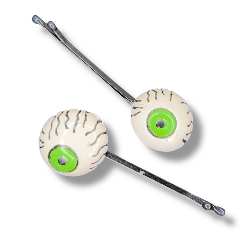 Halloween Hair Pins Eyeball Shape Hand Painted Goth Punk Rockabilly Psychobilly